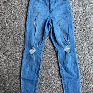 Fashion Nova Blue Distressed Skinny Jeans